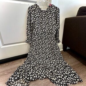 109°F Black Floral Ruffle Hem Midi Dress Size M